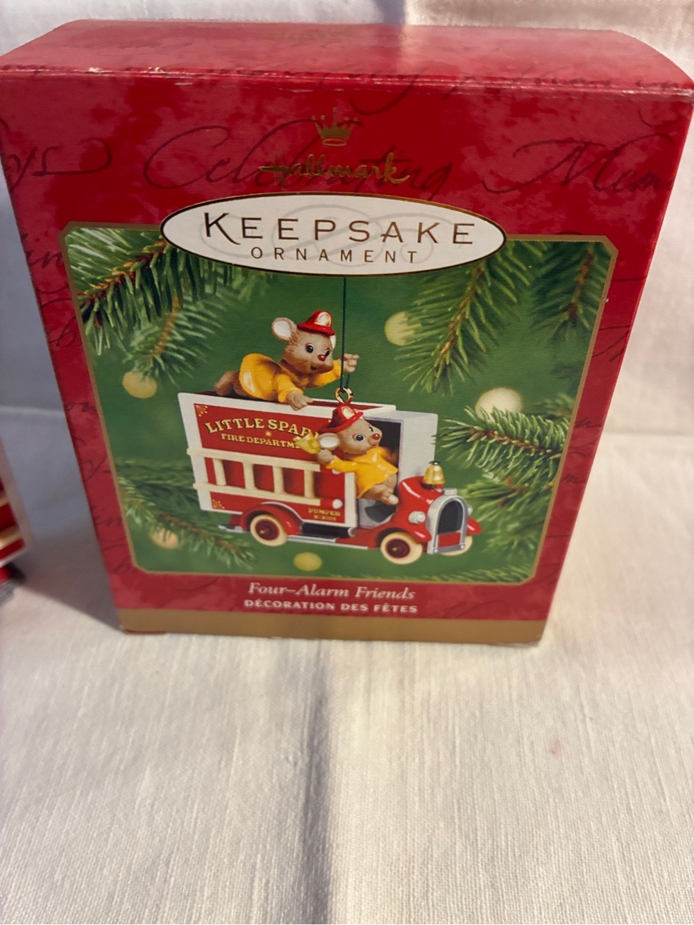 Hallmark Keepsake Ornament Four-Alarm Friends Fire Truck mice 2001 Diecast Metal